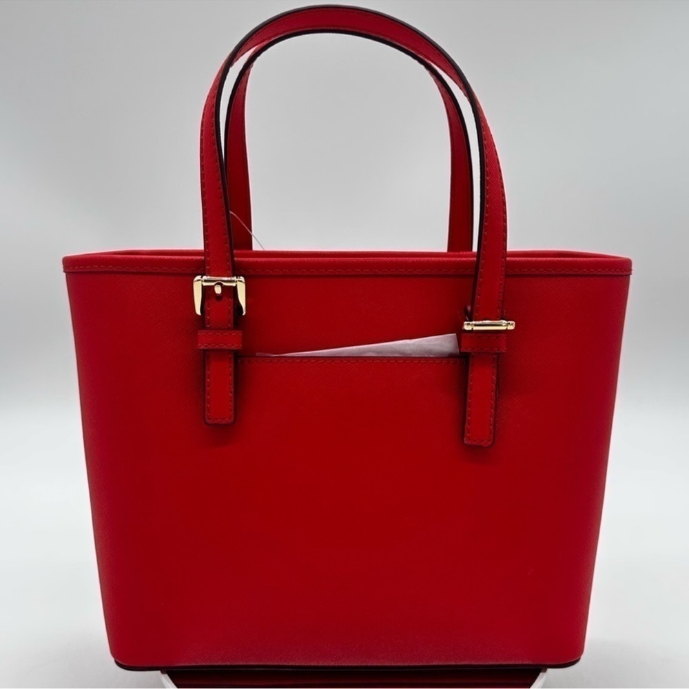 Michael Kors Jet Set Travel Extra-Small Top Zip Tote Bag Red/Gold - Picture 6 of 10